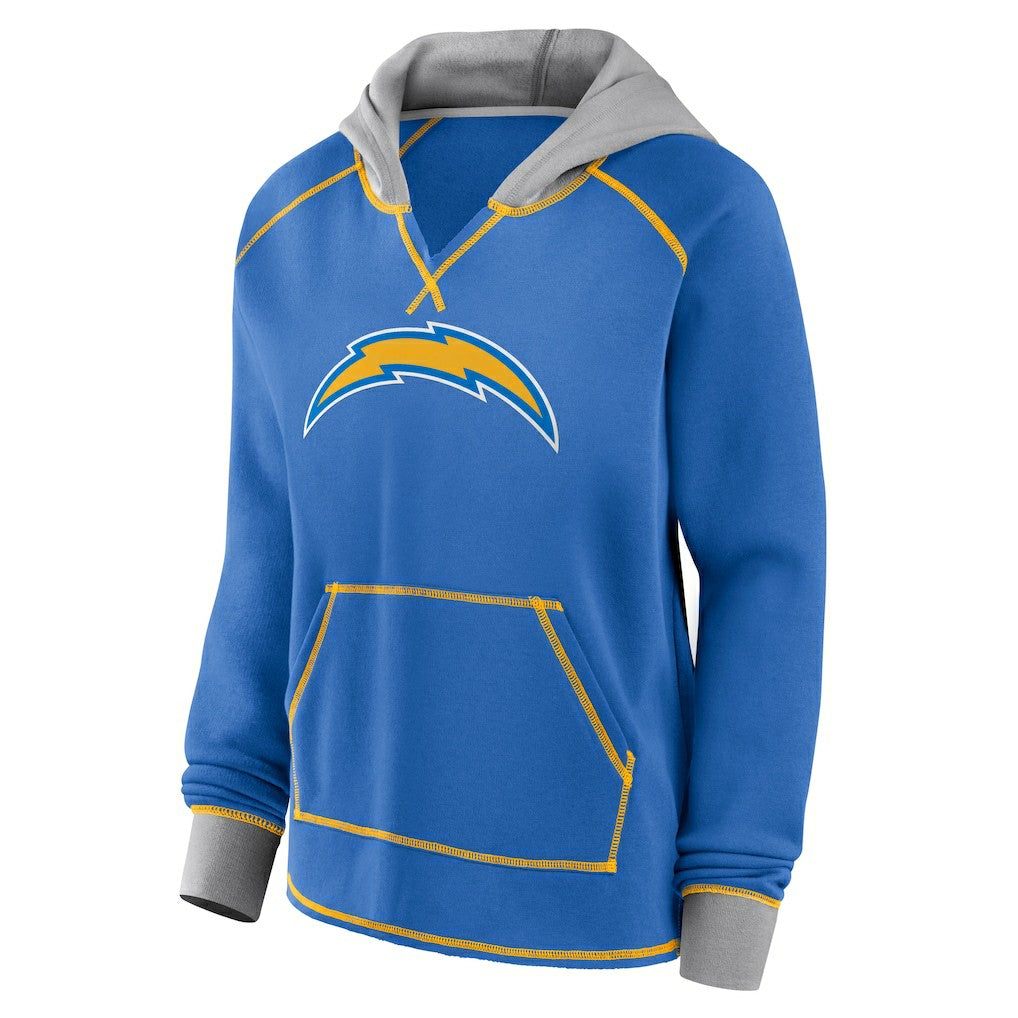Los Angeles Chargers Logo Athletic Women's Boom Fleece Pullover V-Neck Hoodie - Powder Blue sale