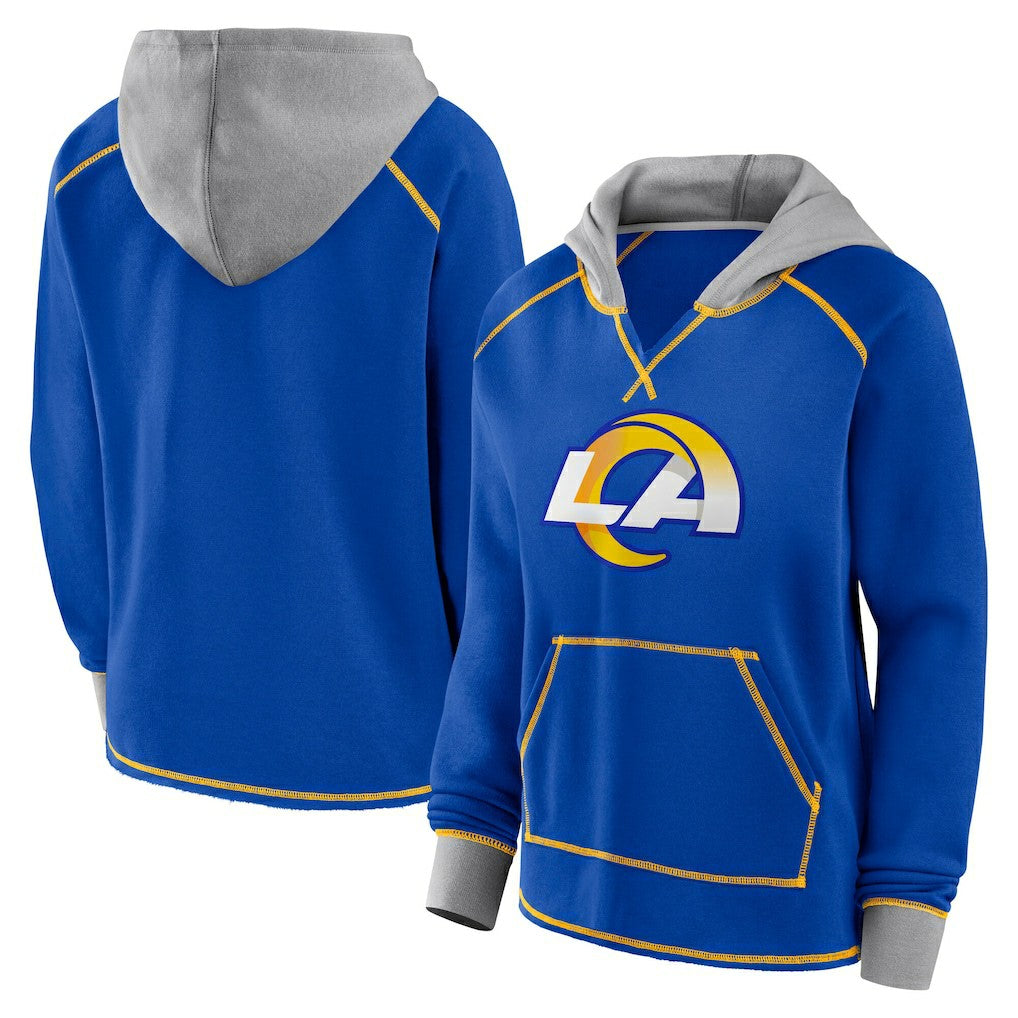 Los Angeles Rams Logo Athletic Women's Boom Fleece Pullover V-Neck Hoodie - Royal for sale
