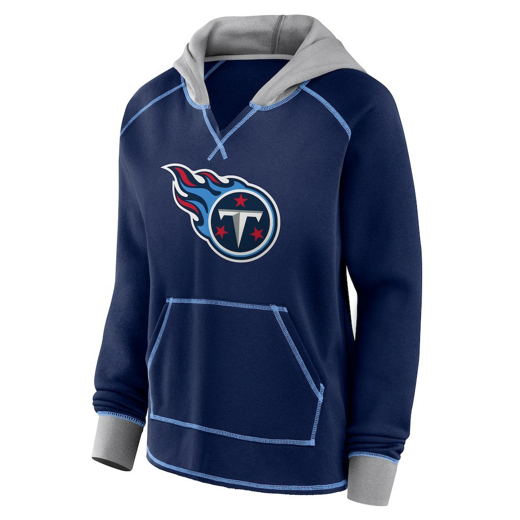 Tennessee Titans Logo Athletic Women's Boom Fleece Pullover V-Neck Hoodie - Navy sale
