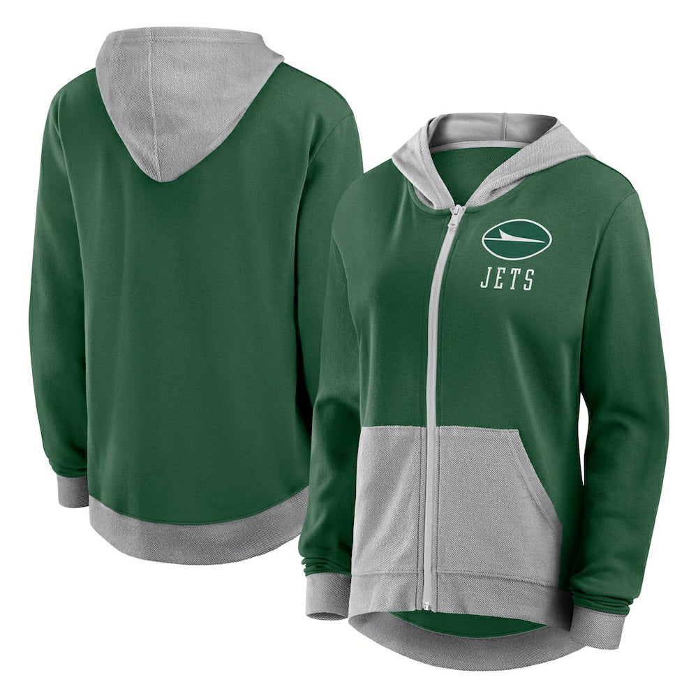 New York Jets Logo Athletic Women's Hit It French Terry Full-Zip Hoodie - Green for sale