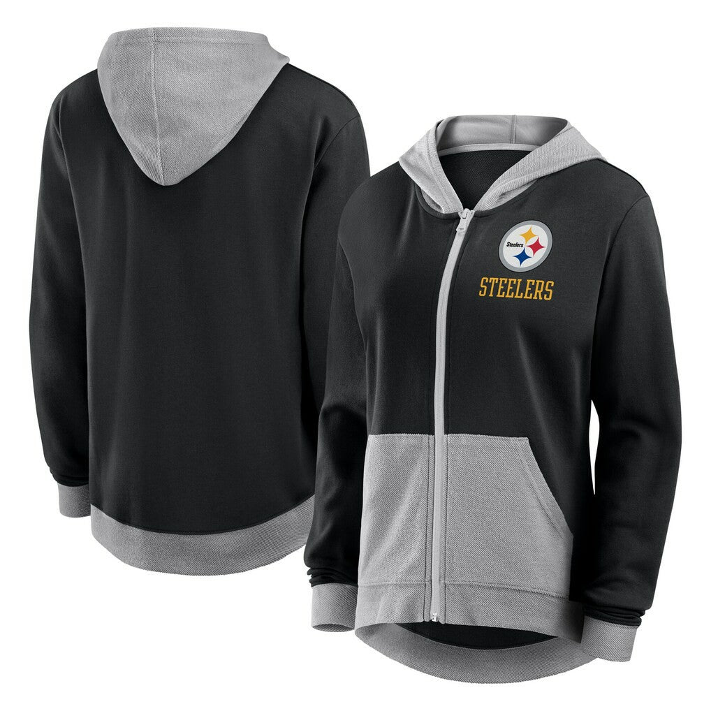 Pittsburgh Steelers Logo Athletic Women's Hit It French Terry Full-Zip Hoodie - Black cheap