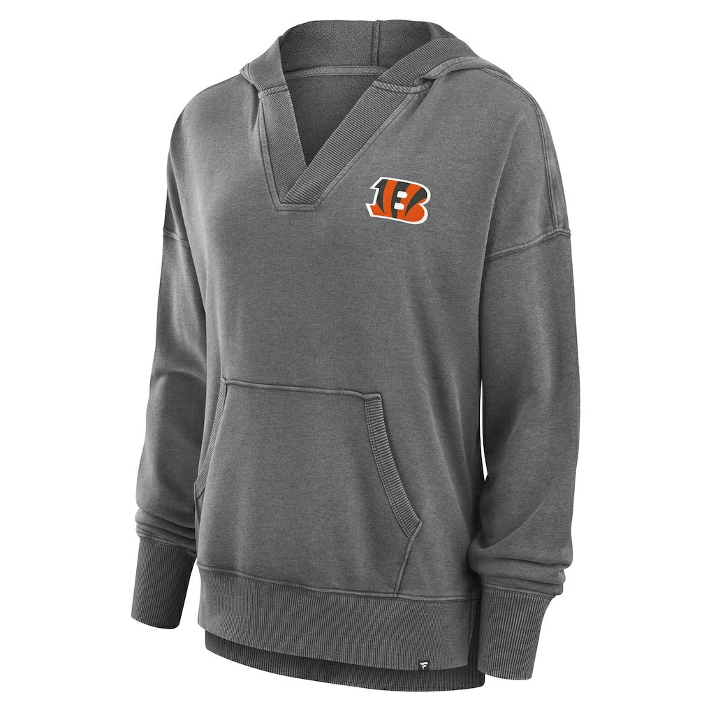 Cincinnati Bengals Women's Initiative Snow Wash French Terry V-Neck Pullover Hoodie - Heather Charcoal discount