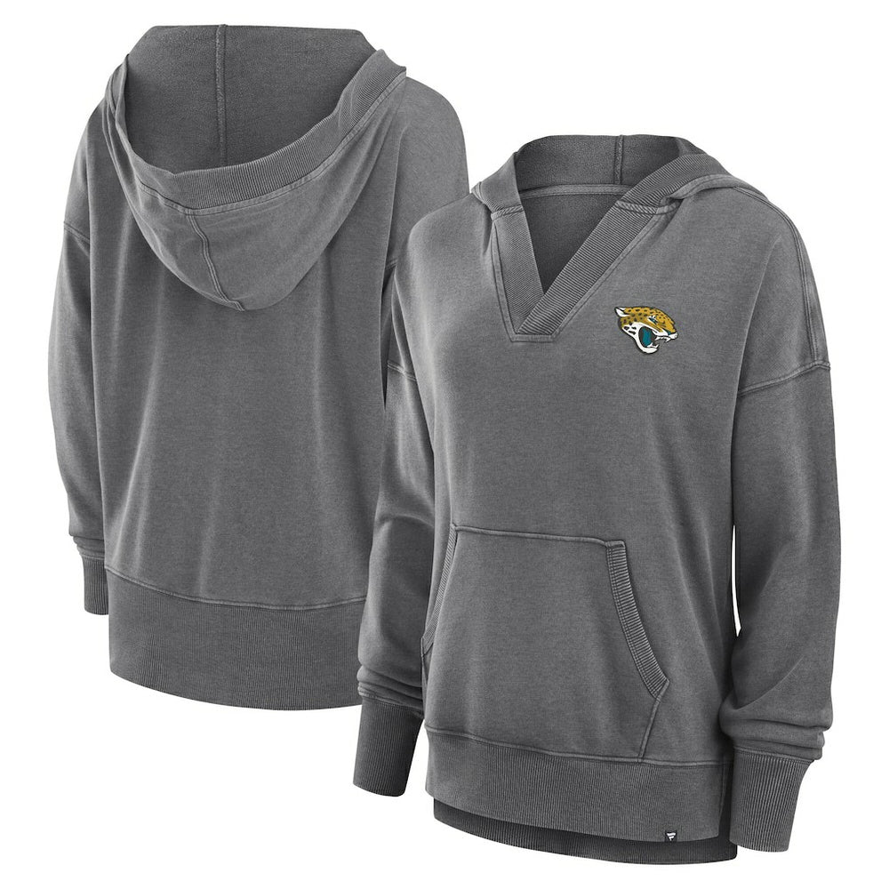 Jacksonville Jaguars Women's Initiative Snow Wash French Terry V-Neck Pullover Hoodie - Heather Charcoal on sale