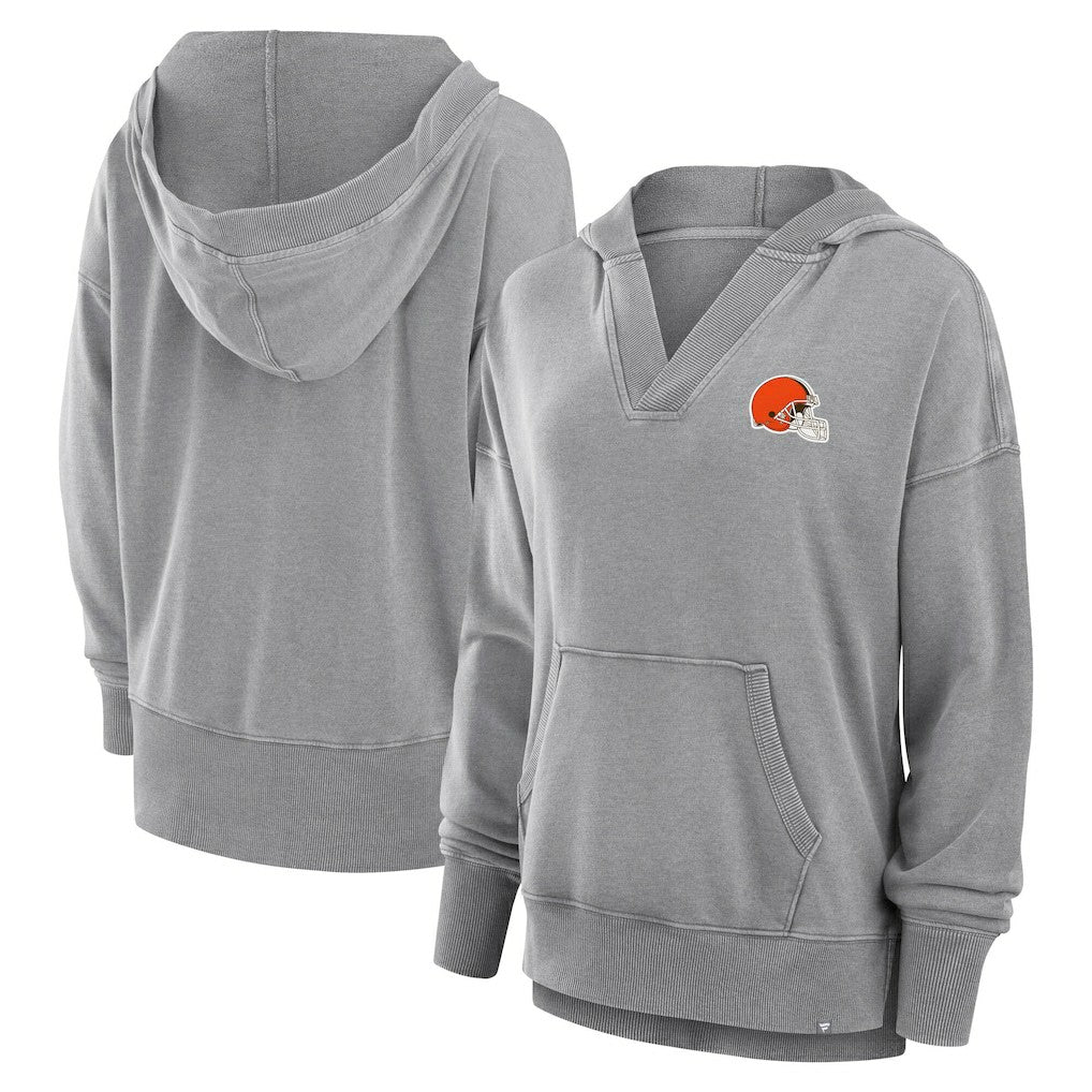 Cleveland Browns Women's Initiative Snow Wash French Terry V-Neck Pullover Hoodie - Heather Gray discount