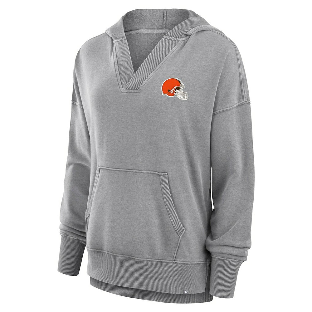 Cleveland Browns Women's Initiative Snow Wash French Terry V-Neck Pullover Hoodie - Heather Gray discount