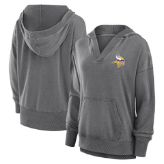 Minnesota Vikings Women's Initiative Snow Wash French Terry V-Neck Pullover Hoodie - Heather Charcoal for sale