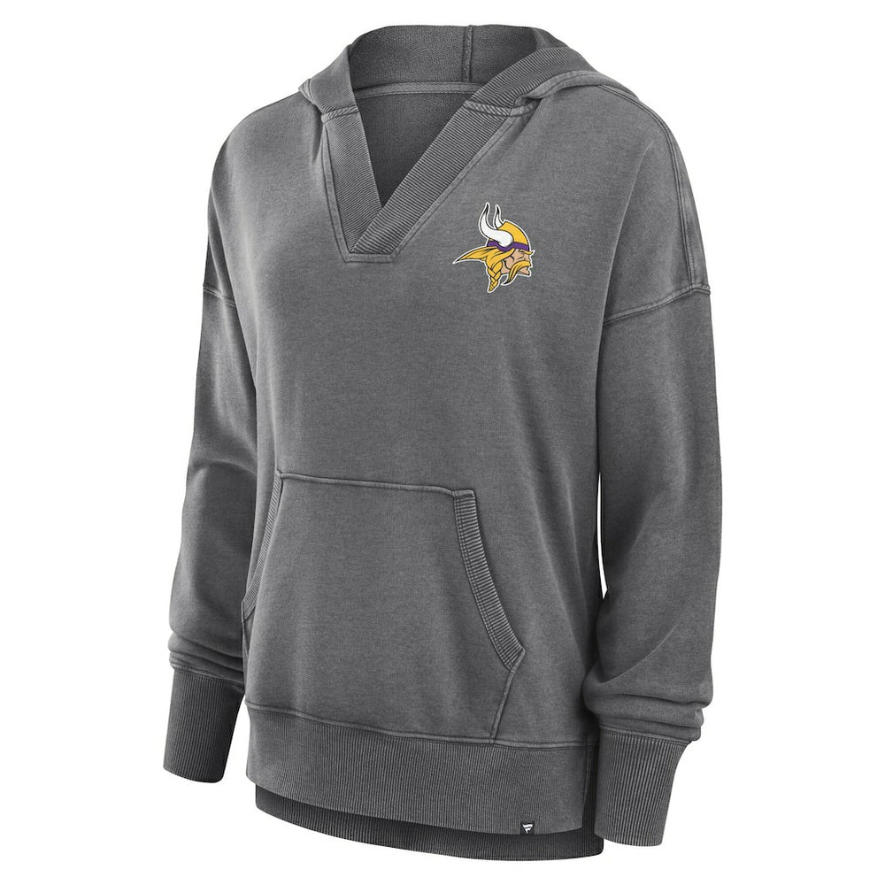 Minnesota Vikings Women's Initiative Snow Wash French Terry V-Neck Pullover Hoodie - Heather Charcoal for sale