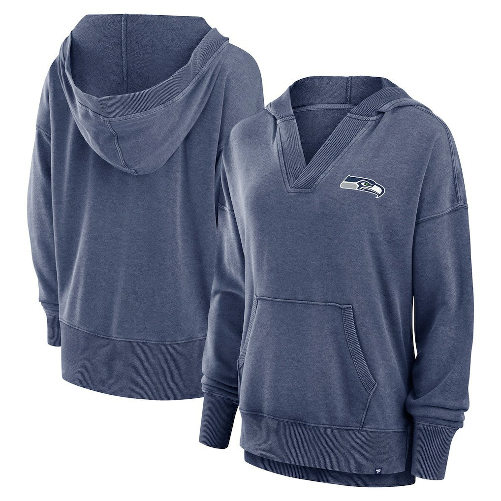 Seattle Seahawks Women's Initiative Snow Wash French Terry V-Neck Pullover Hoodie - Heather College Navy online