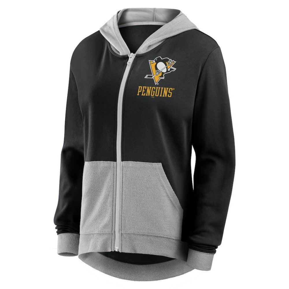 Pittsburgh Penguins Logo Athletic Women's Hit It French Terry Full-Zip Hoodie - Black Hoodies