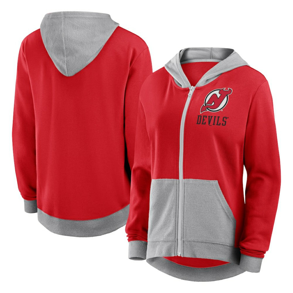 New Jersey Devils Logo Athletic Women's Hit It French Terry Full-Zip Hoodie - Red Jerseys