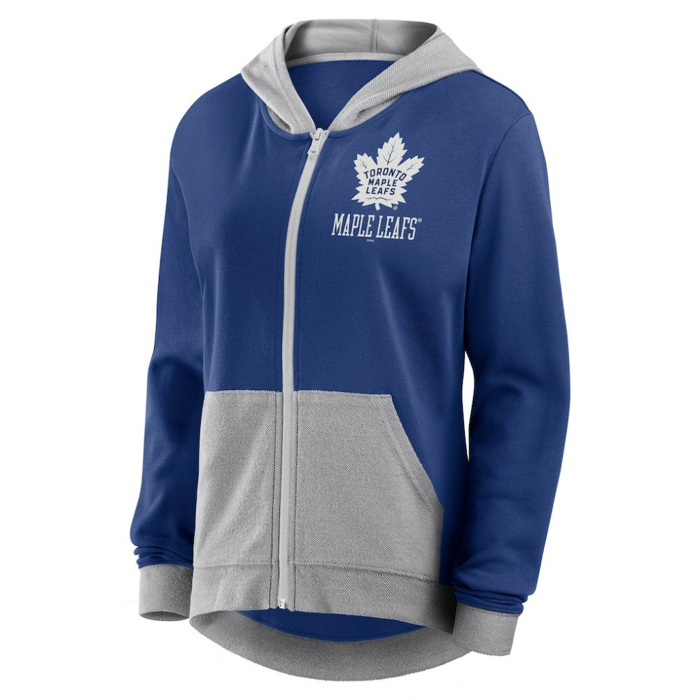 Toronto Maple Leafs Logo Athletic Women's Hit It French Terry Full-Zip Hoodie - Blue Hoodies