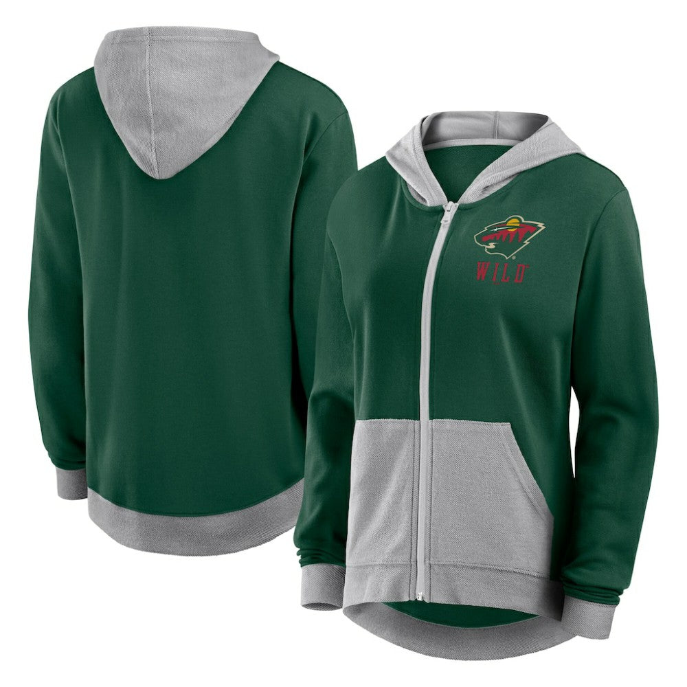 Minnesota Wild Logo Athletic Women's Hit It French Terry Full-Zip Hoodie - Green Hoodies