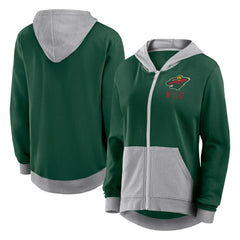 Minnesota Wild Logo Athletic Women's Hit It French Terry Full-Zip Hoodie - Green Hoodies