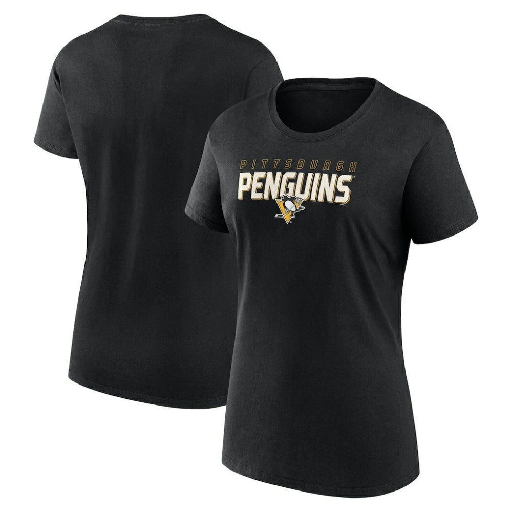 Pittsburgh Penguins Logo Athletic Women's Launch Scoop Neck T-Shirt - Black T-shirts