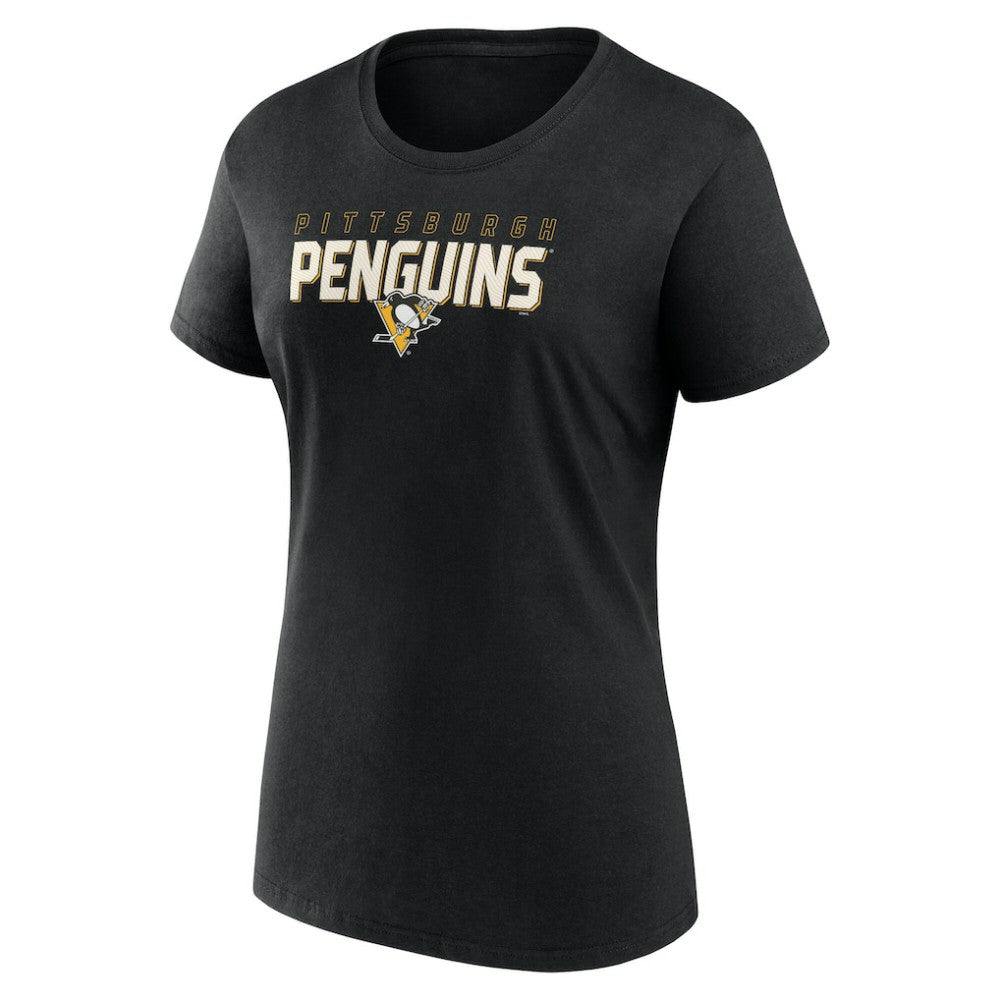 Pittsburgh Penguins Logo Athletic Women's Launch Scoop Neck T-Shirt - Black T-shirts