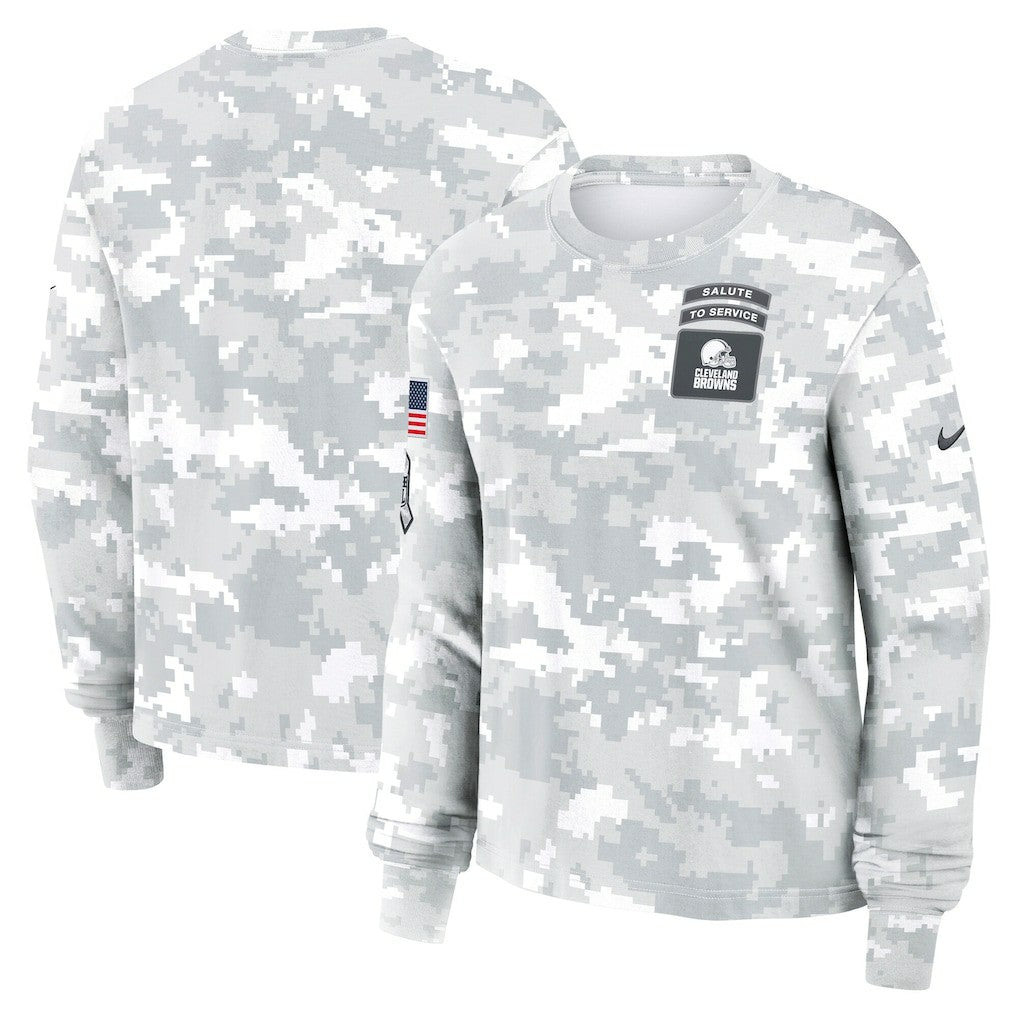 Cleveland Browns Women's 2024 Salute To Service Dri-FIT Long Sleeve T-Shirt - Arctic Camo sale