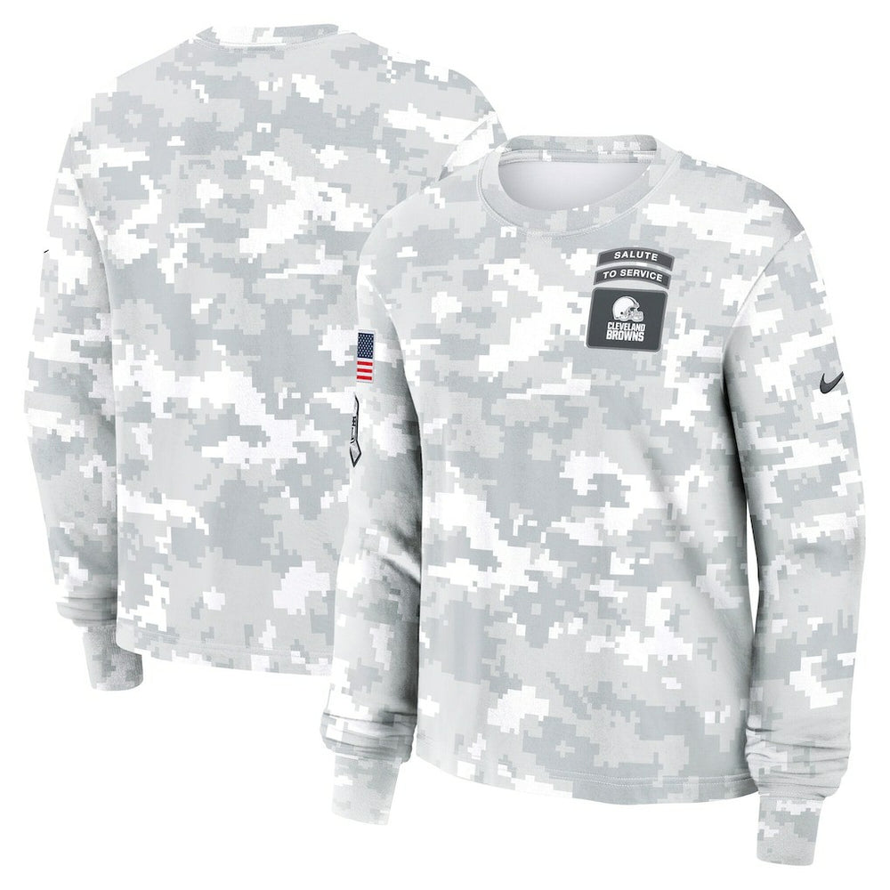 Cleveland Browns Women's 2024 Salute To Service Dri-FIT Long Sleeve T-Shirt - Arctic Camo sale