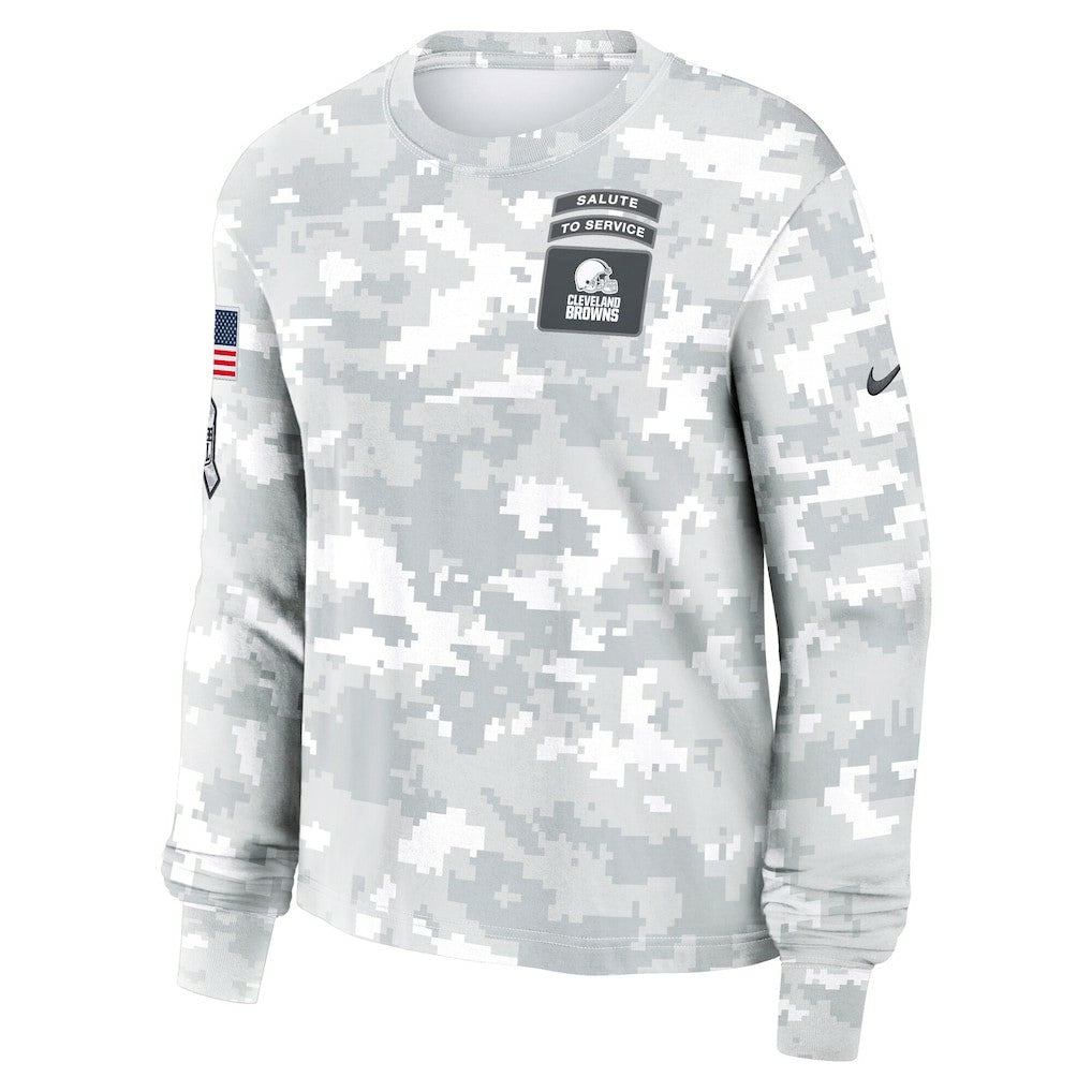 Cleveland Browns Women's 2024 Salute To Service Dri-FIT Long Sleeve T-Shirt - Arctic Camo sale