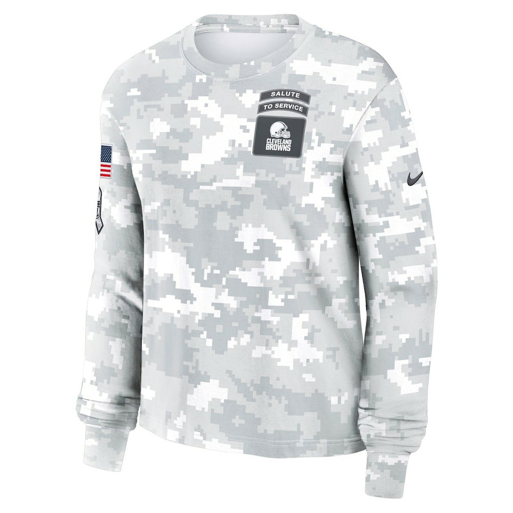 Cleveland Browns Women's 2024 Salute To Service Dri-FIT Long Sleeve T-Shirt - Arctic Camo sale