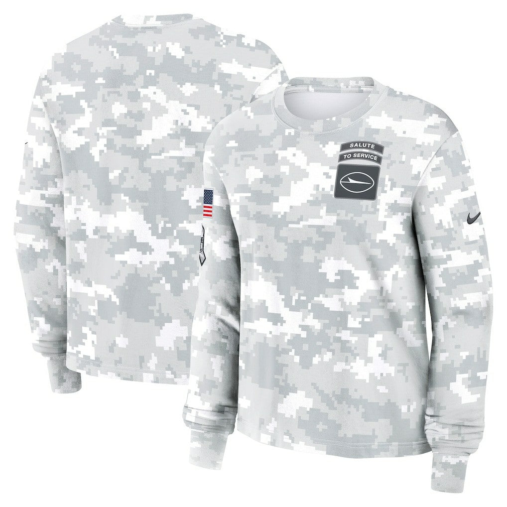 New York Jets Women's 2024 Salute To Service Dri-FIT Long Sleeve T-Shirt - Arctic Camo for sale