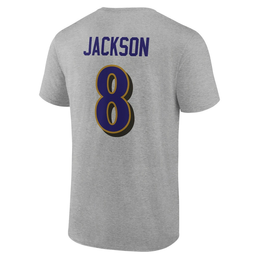 Lamar Jackson Baltimore Ravens Icon Player Name & Number T-Shirt - Gray online