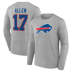 Josh Allen Buffalo Bills Icon Player Name & Number Long Sleeve T-Shirt - Gray for sale