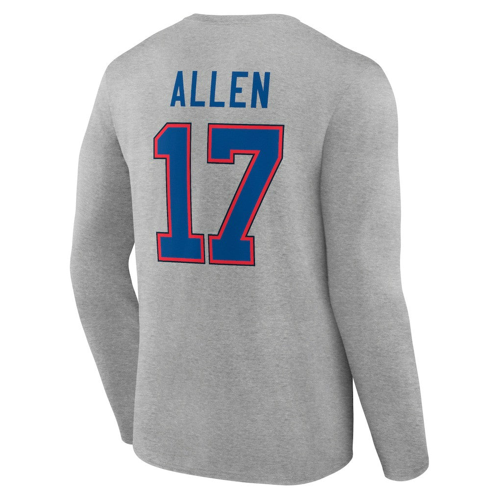 Josh Allen Buffalo Bills Icon Player Name & Number Long Sleeve T-Shirt - Gray for sale