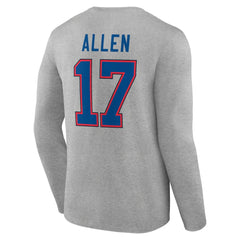 Josh Allen Buffalo Bills Icon Player Name & Number Long Sleeve T-Shirt - Gray for sale