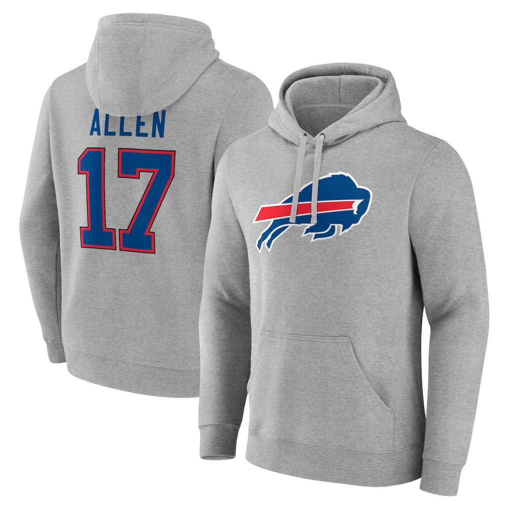 Josh Allen Buffalo Bills Icon Player Name & Number Pullover Hoodie - Gray sale