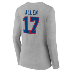 Josh Allen Buffalo Bills Women's Icon Player Name & Number Long Sleeve V-Neck T-Shirt - Gray outlet