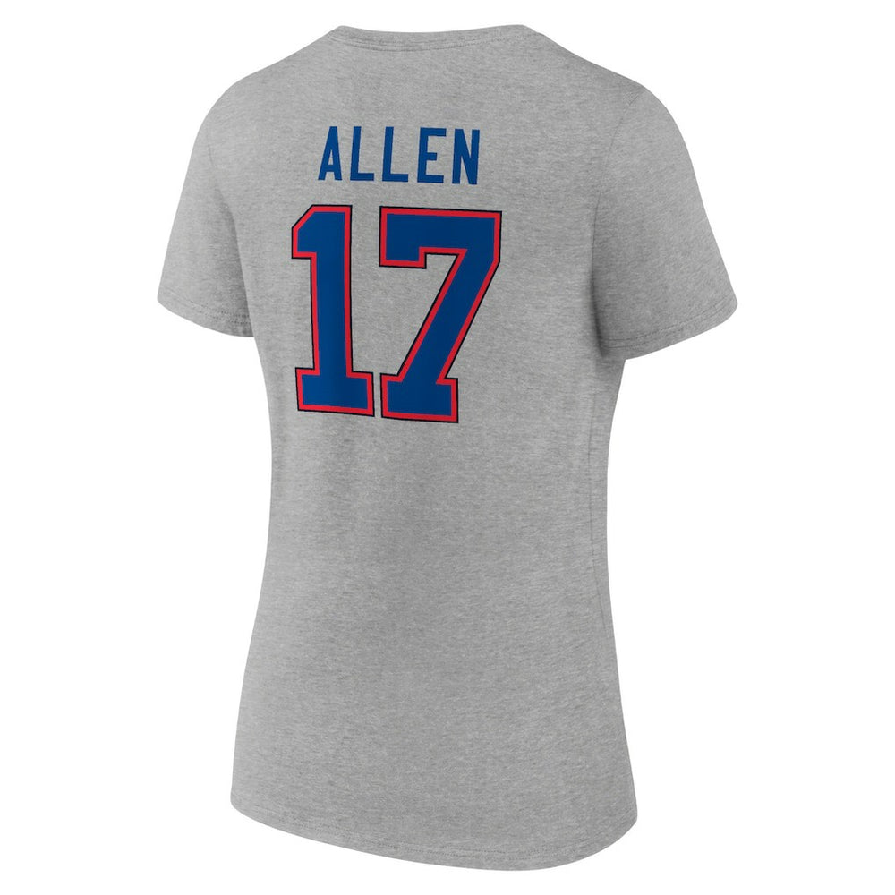 Josh Allen Buffalo Bills Women's Icon Player Name & Number V-Neck T-Shirt - Gray for sale