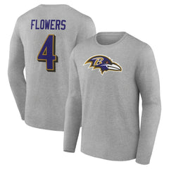 Zay Flowers Baltimore Ravens Icon Player Name & Number Long Sleeve T-Shirt - Gray cheap