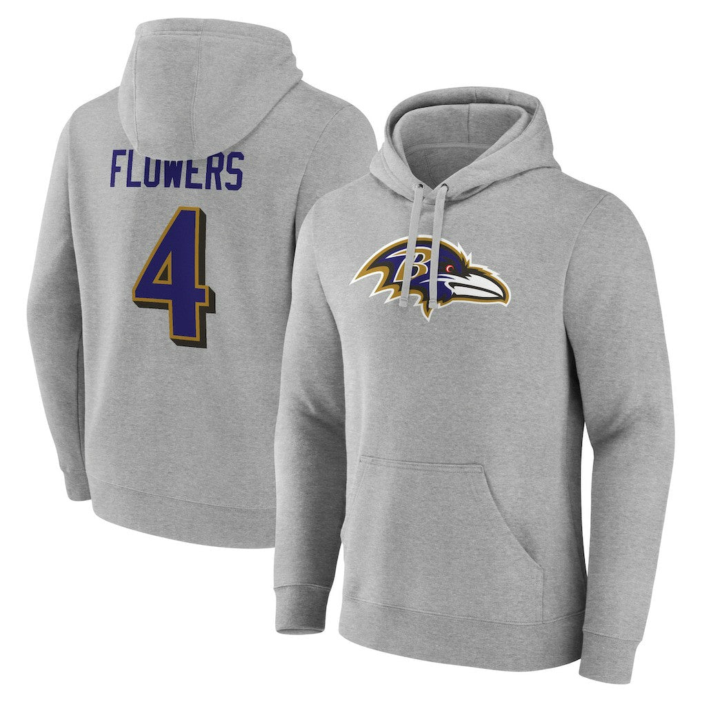 Zay Flowers Baltimore Ravens Icon Player Name & Number Pullover Hoodie - Gray cheap