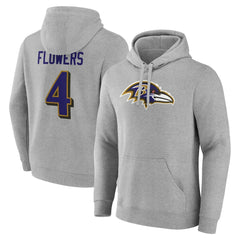 Zay Flowers Baltimore Ravens Icon Player Name & Number Pullover Hoodie - Gray cheap