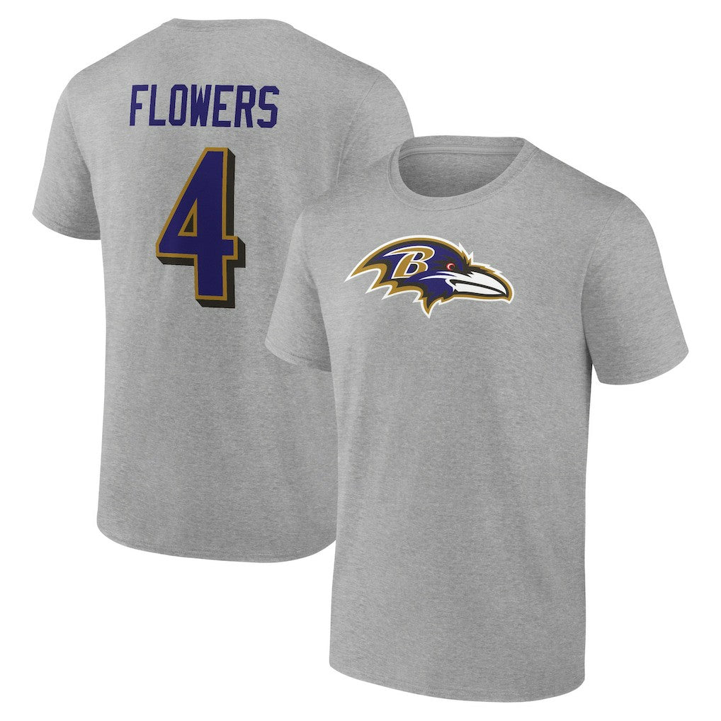 Zay Flowers Baltimore Ravens Icon Player Name & Number T-Shirt - Gray for sale