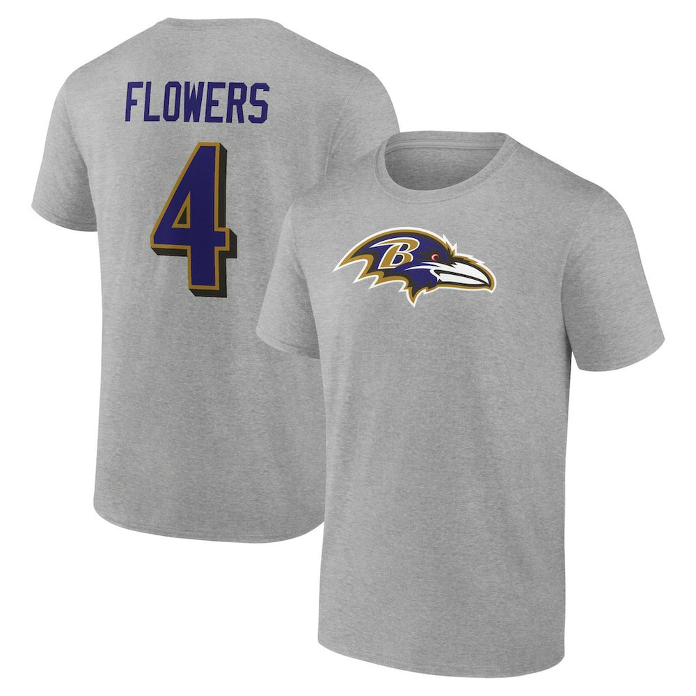 Zay Flowers Baltimore Ravens Icon Player Name & Number T-Shirt - Gray for sale