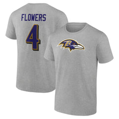 Zay Flowers Baltimore Ravens Icon Player Name & Number T-Shirt - Gray for sale
