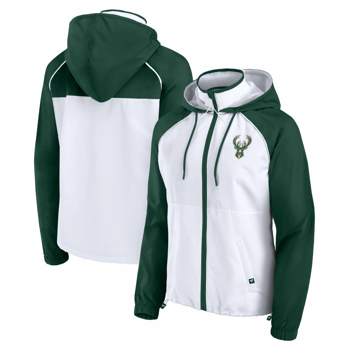 Milwaukee Bucks Women's Anorak Raglan Full-Zip Hoodie Jacket - White/Hunter Green outlet