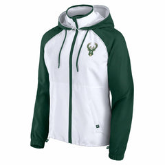 Milwaukee Bucks Women's Anorak Raglan Full-Zip Hoodie Jacket - White/Hunter Green outlet