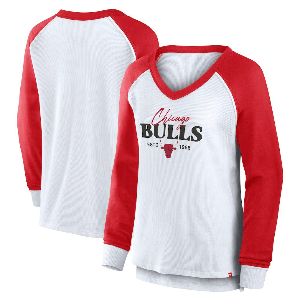 Chicago Bulls Women's Open Lane Waffle Long Sleeve V-Neck T-Shirt sale - White discount