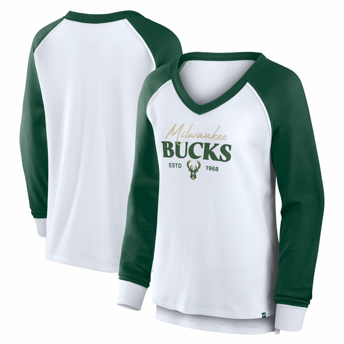 Milwaukee Bucks Women's Open Lane Waffle Long Sleeve V-Neck T-Shirt - White sale