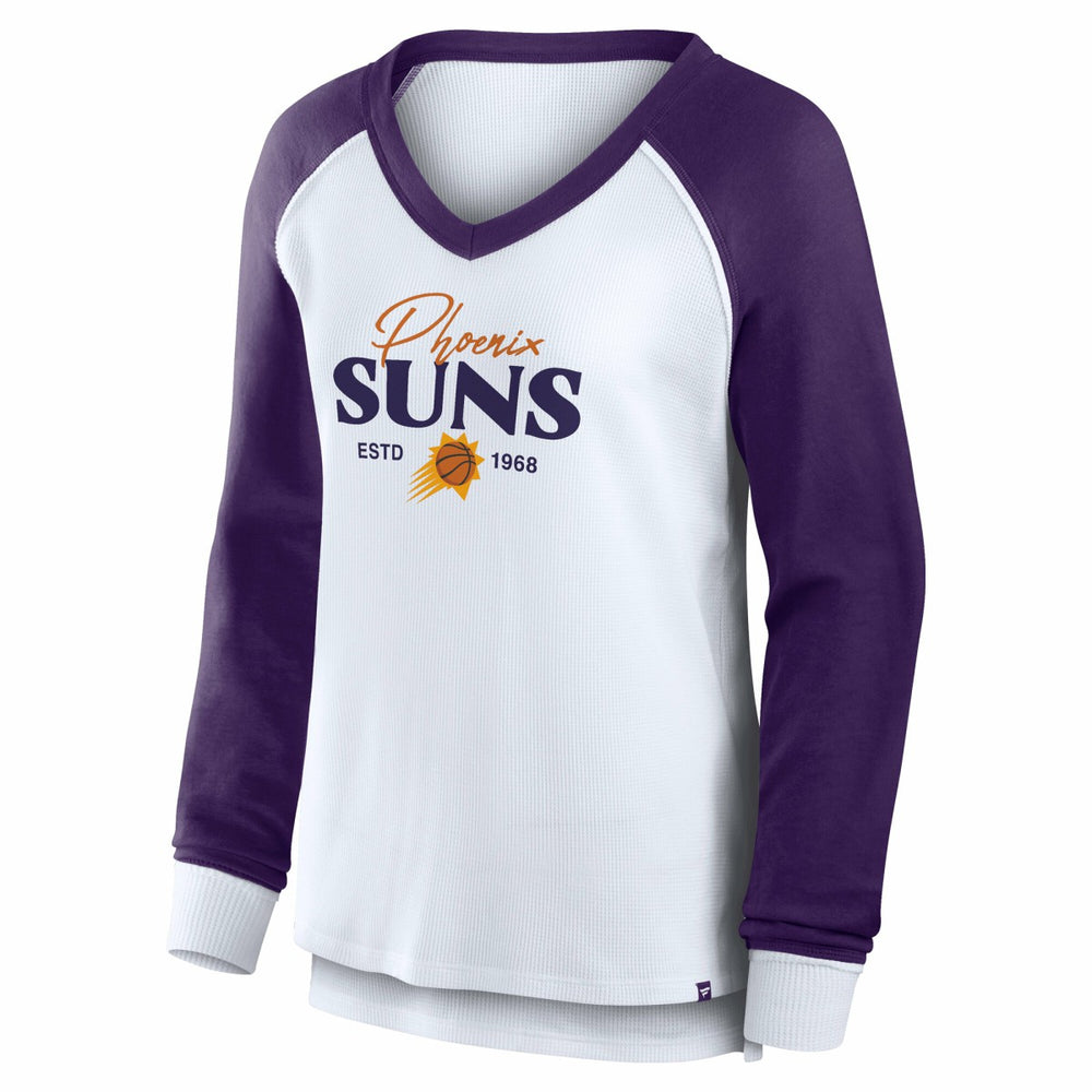 Phoenix Suns Women's Open Lane Waffle Long Sleeve V-Neck T-Shirt - White cheap