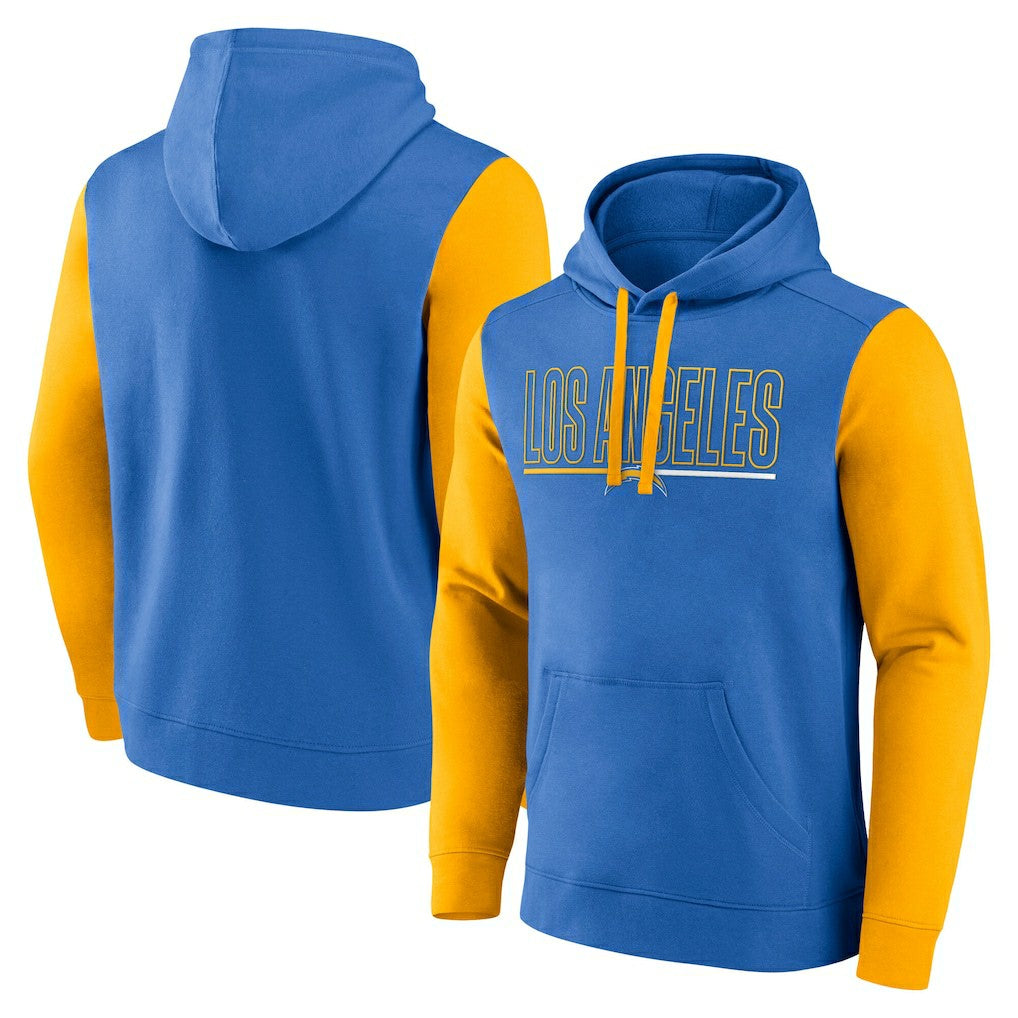 Los Angeles Chargers Outline Pullover Hoodie - Powder Blue/Gold discount