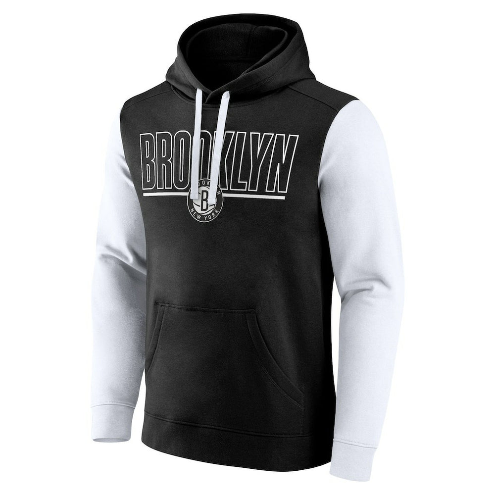 Brooklyn Nets Logo Athletic Outline Colorblock Pullover Hoodie - Black outlet