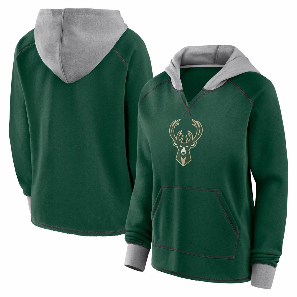 Milwaukee Bucks Logo Athletic Women's Boom Pullover Hoodie - Hunter Green on sale
