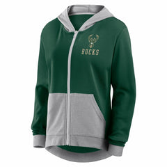 Milwaukee Bucks Logo Athletic Women's Hit It French Terry Full-Zip Hoodie - Hunter Green cheap