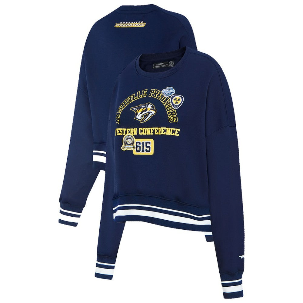 Nashville Predators Pro Standard Women's Area Code Cropped Pullover Sweatshirt - Navy Sweatshirts