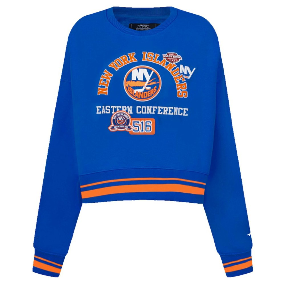 New York Islanders Pro Standard Women's Area Code Cropped Pullover Sweatshirt - Royal Sweatshirts