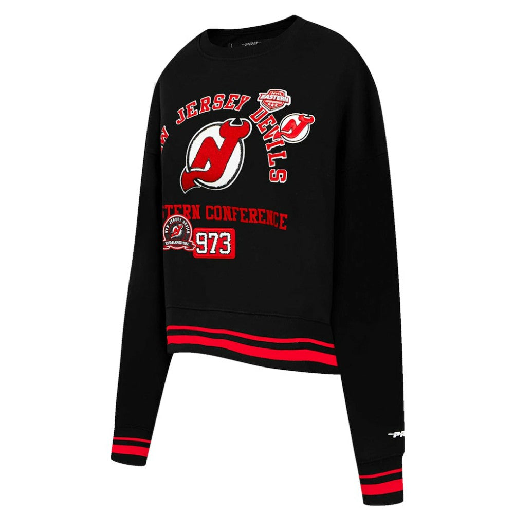 New Jersey Devils Pro Standard Women's Area Code Cropped Pullover Sweatshirt - Black Sweatshirts