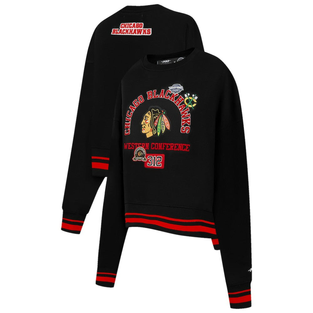 Chicago Blackhawks Pro Standard Women's Area Code Cropped Pullover Sweatshirt - Black Sweatshirts
